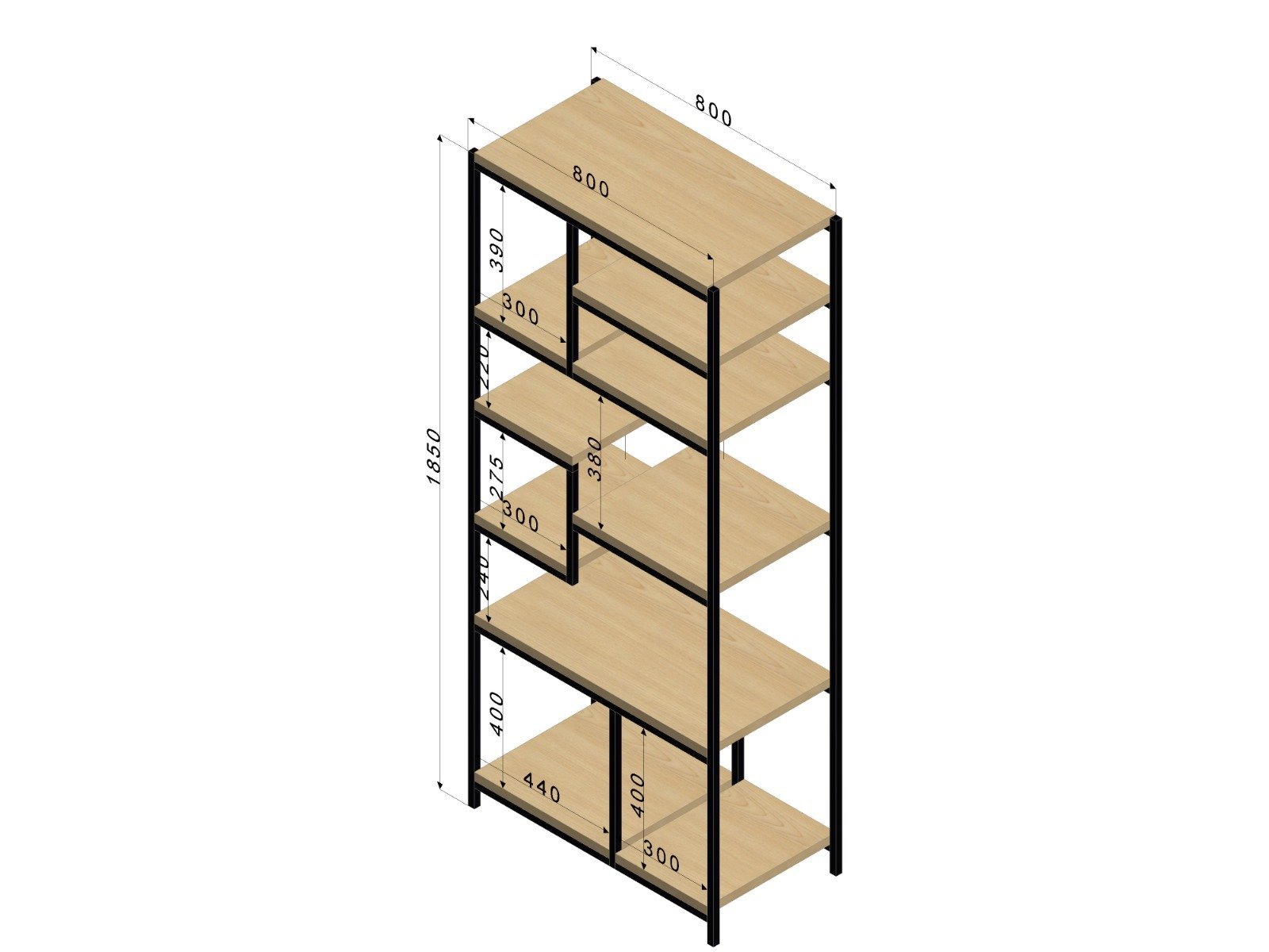 Estante Modular Metal e Madeira 80cmx30cmx185cm - Carvalho Treviso - Estante Modular, Estante Indust - 4