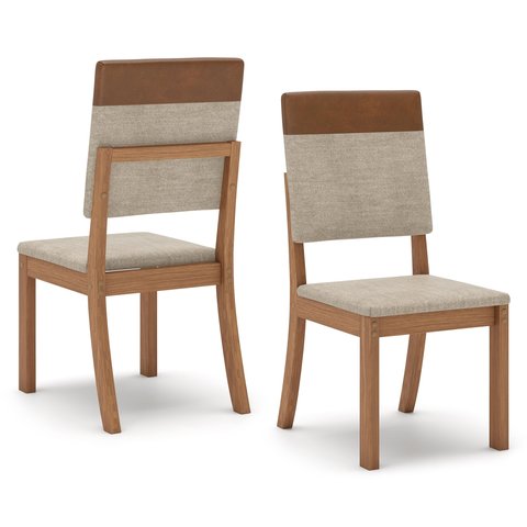 Kit 2 Cadeiras Estofadas para Mesa de Jantar Milla Plus S37 Nature Corano Caramelo Creme - Henn