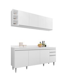 Kit Armário Aéreo com Nicho e Balcão 180cm C/ Tampo Branco - Vallisa Decor - 1