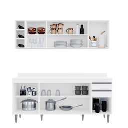 Kit Armário Aéreo com Nicho e Balcão 180cm C/ Tampo Branco - Vallisa Decor - 2
