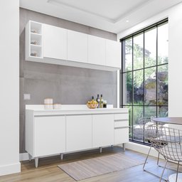 Kit Armário Aéreo com Nicho e Balcão 180cm C/ Tampo Branco - Vallisa Decor - 3