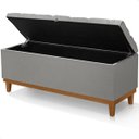 Ver imagem 2 de Recamier Baú Dubai Linho Cinza Queen 1,50m Estofado Base Madeira