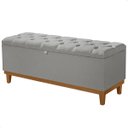 Ver imagem 1 de Recamier Baú Dubai Linho Cinza Queen 1,50m Estofado Base Madeira