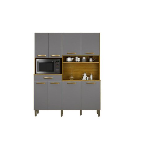 Cozinha Pratic 158 cm com 8 Portas e 1 Gaveta Cinamomo/Cinza