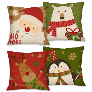 Kit com 4 Capas para Almofadas Natalinas Noel e Animaizinhos