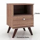 Ver imagem 3 de Mesa de Cabeceira 1 Gaveta 1 Nicho com Pés Retrô - Rústico