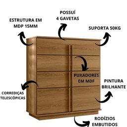 Cômoda 4 Gavetas Isis 90 Lukaliam - Freijo Toque BP - 2 Cômoda 4 Gavetas Isis 90 Lukaliam - Freijo Toque BP - 2