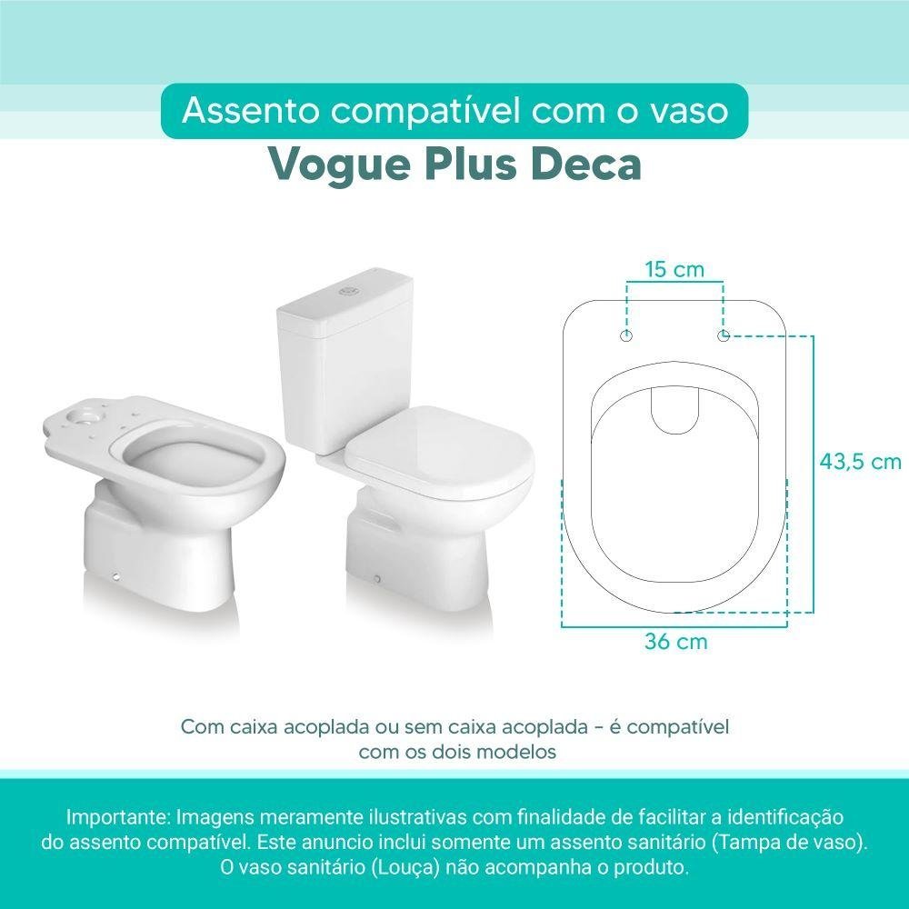 Tampa Vaso Sanitário Madeira Laqueada Vogue Plus Branco para Bacia Deca - 3