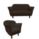 Ver imagem 3 de Kit Namoradeira + 1 Poltrona Decorativa Dália Couro Marrom Pés Madeira Mz Decor