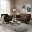 Ver imagem 1 de Kit Namoradeira + 1 Poltrona Decorativa Dália Couro Marrom Pés Madeira Mz Decor