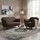 Ver imagem 2 de Kit Namoradeira + 1 Poltrona Decorativa Dália Couro Marrom Pés Madeira Mz Decor