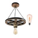 Ver imagem 1 de Pendente Luminária Lustre Roda de Carroça 33cm de Madeira Maciça - Rústico + Lâmpada