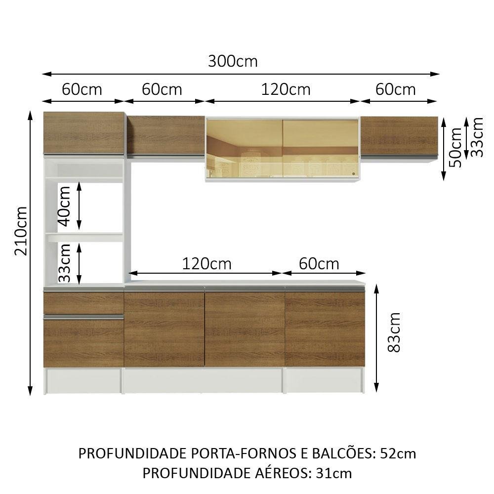 Armário de Cozinha Completa 300cm Branco/Rustic Diamante Madesa 02 - 4