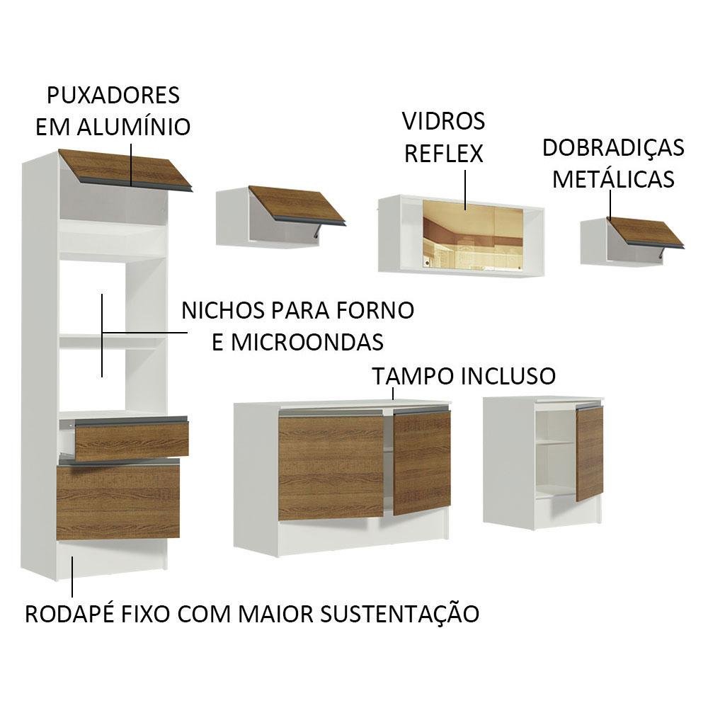 Armário de Cozinha Completa 300cm Branco/Rustic Diamante Madesa 02 - 5