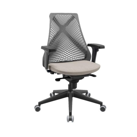 Cadeira de Escritório NR17 Bix X+ Sincron Presidencial Encosto Mesh Giratória Fendi com Cinza