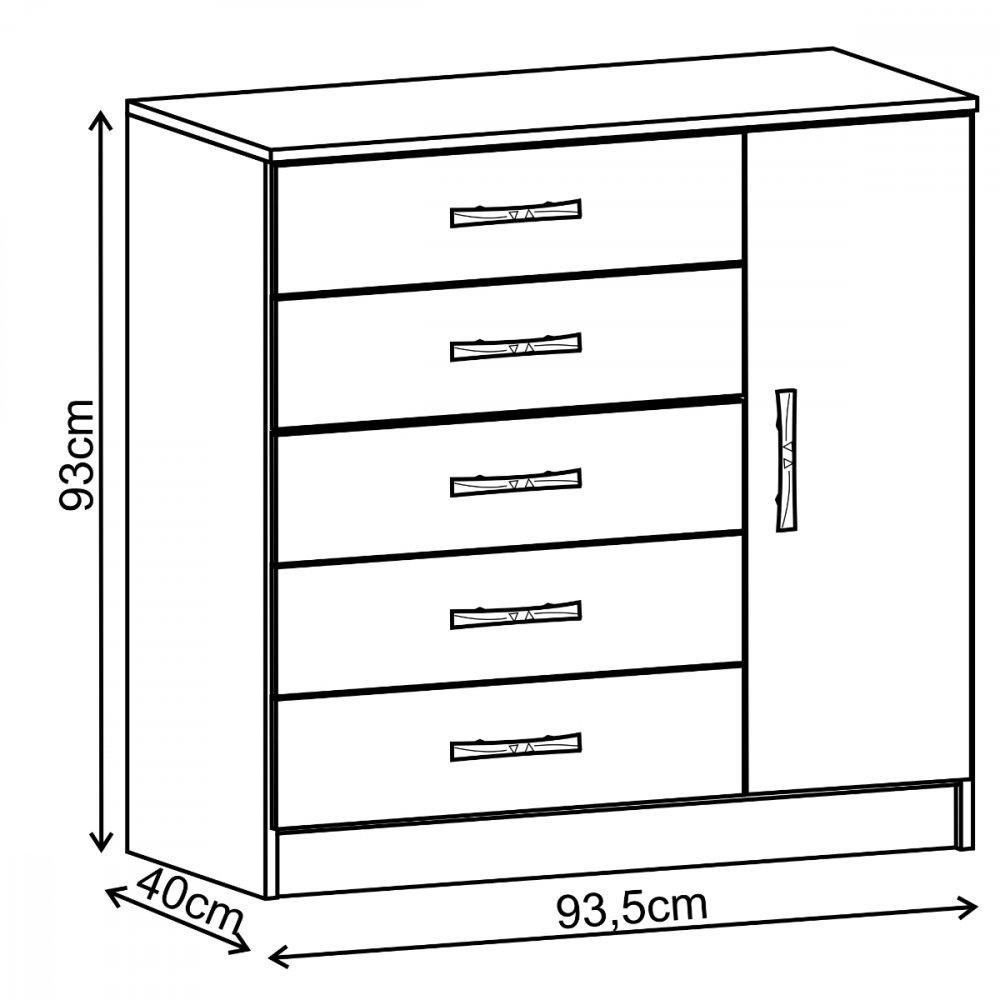 Cômoda Sapateira Zurique 1 Porta 5 Gavetas Evidência Móveis - 3