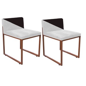 Kit 02 Cadeira Office Lee Duo Sala de Jantar Industrial Ferro Bronze Corino Branco e Marrom - Amey D