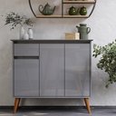 Ver imagem 2 de Aparador Buffet Veneza Moderno 3 Portas 1 Gaveta 93cm Cinza EJ Móveis