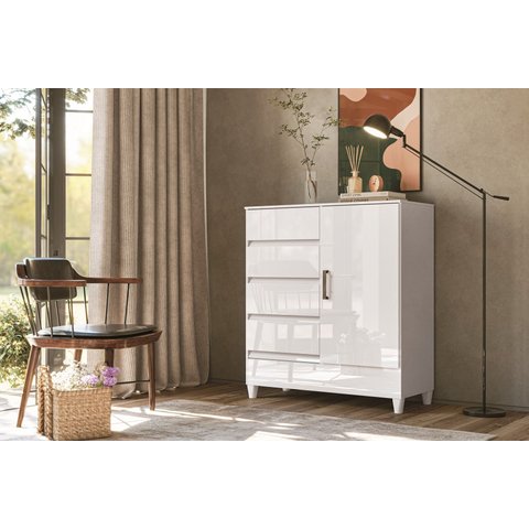 Comoda Gaveteiro C/ 4 Gavetas 1 Porta Fit -santos Andirá - Branco
