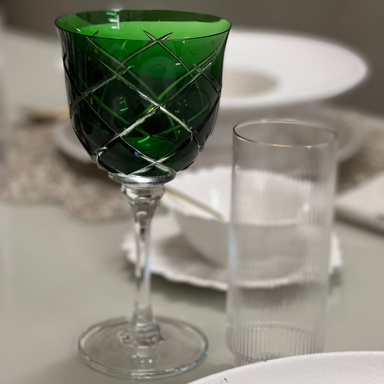 Taça Em Cristal 25 Losango Lapidado Para Água Vivaldi - Unidade - Verde Escuro