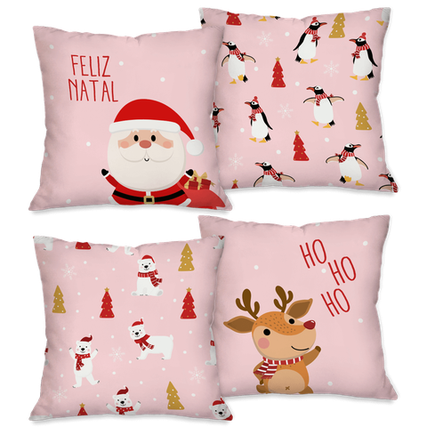 Kit com 4 Capas para Almofadas Natalinas Pinguins e Urso Polar