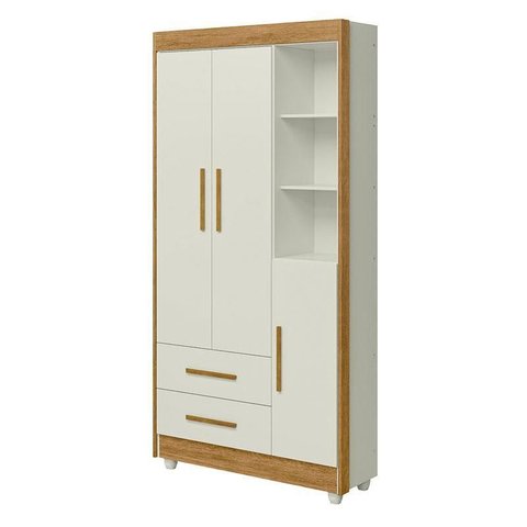 Guarda Roupa Infantil Flocos 3 Portas Off White Amadeirado Acetinado - Tigus