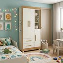 Ver imagem 3 de Guarda Roupa Infantil Flocos 3 Portas Off White Amadeirado Acetinado - Tigus