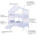 Ver imagem 4 de Beliche Solteiro Casinha com Cortina Kit Escada/Escorregador Grade Proteção Madeira Maciça Branco