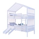 Ver imagem 2 de Beliche Solteiro Casinha com Cortina Kit Escada/Escorregador Grade Proteção Madeira Maciça Branco