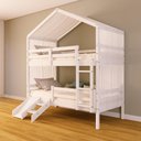 Ver imagem 1 de Beliche Solteiro Casinha com Cortina Kit Escada/Escorregador Grade Proteção Madeira Maciça Branco
