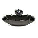 Ver imagem 1 de CUBA DE VIDRO ABAULADA 45CM PRETO + VALVULA + TORNEIRA CASCATA