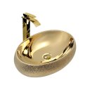 Ver imagem 1 de Kit Cuba Pia Louça Cerâmica Banheiro C/Torn e Vál Dourada 85