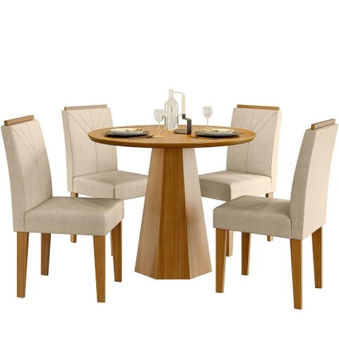 Conjunto Sala de Jantar Mesa Isis 100x100 sem Vidro 4 Cadeiras Amanda Ype/linho Palha