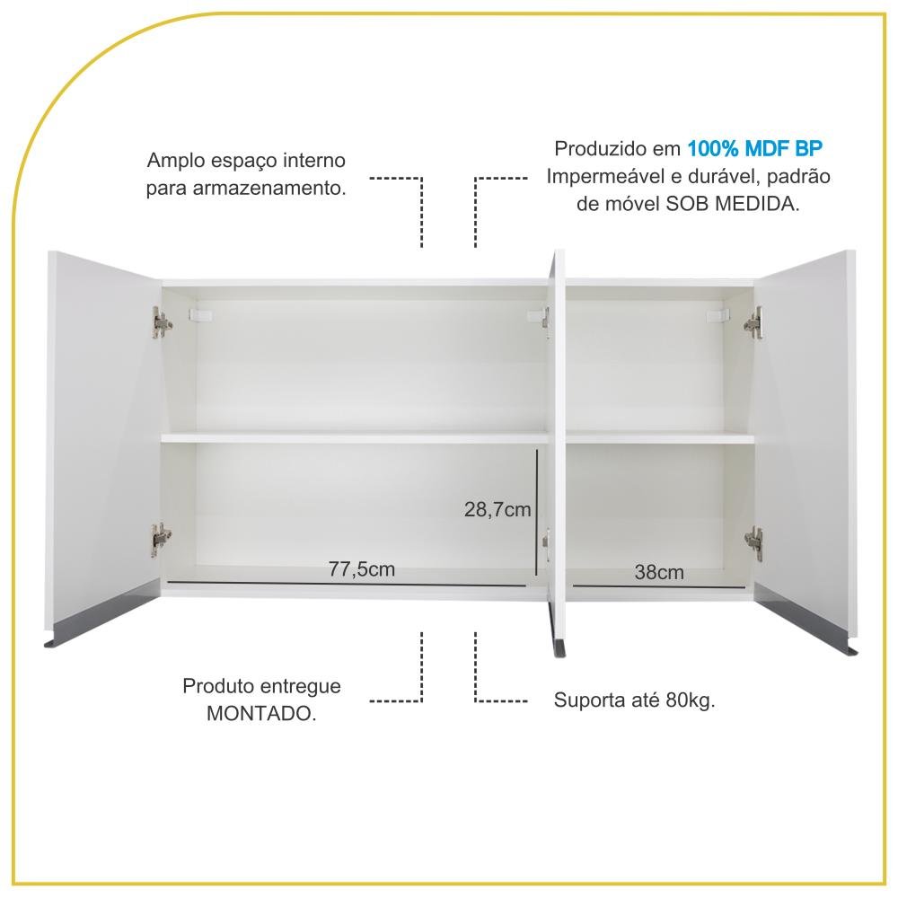 Armário Aéreo Multiuso 120cm 3 Portas para Cozinha - 3