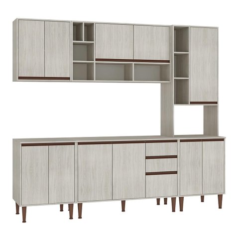 Cozinha Modulada New 240x214 Cm Balcão Tampo Armário Nicho Forno Mdp Legno - Clicklar