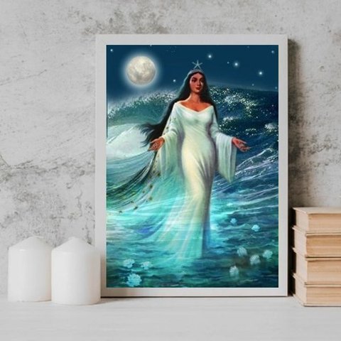 Quadro Decorativo Umbanda Iemanjá 33x24cm:madeira Branca