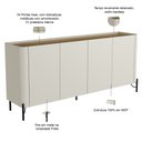 Ver imagem 3 de Aparador Buffet para Sala de Jantar 4 Portas Pés Industrial Preto Naim I03 Luna Louro - Lyam Decor