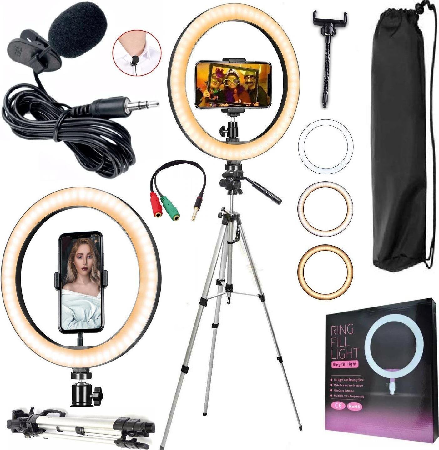 Kit Youtuber Tripé Profissional Microfone Led Ring Light + Microfone Lapela