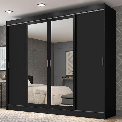 Guarda-roupa Casal Madesa Austin 4 Portas de Correr com Espelhos 3 Gavetas