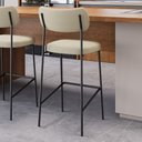Ver imagem 3 de Banqueta Alta Cozinha Lila Estofada com Encosto Couríssimo Whisky Linho Bege - Desk Design