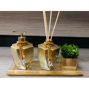 Kit Jogo Banheiro Porta Sabonete Gold Dourado Aroma Vasinho