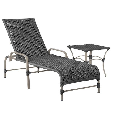 1 Espreguiçadeira Catar e 1 Mesa Garden Fendi e Corda Náutica Trama Original Jardim Alumínio