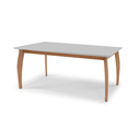 Ver imagem 1 de Mesa Binah Tampo Off-white de Vidro Colado em Base de Madeira Freijó e Pés Madeira Maciça Medidas1,8