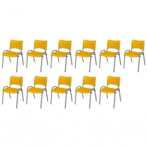 Cadeira Iso Base Cinza , Escritório Amarelo Kit 11 Un