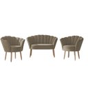 Ver imagem 3 de Kit 02 Poltronas Decorativas e Namoradeira Sofá Pétala Luxo Veludo Capuccino Pés Palito - Visan Esto