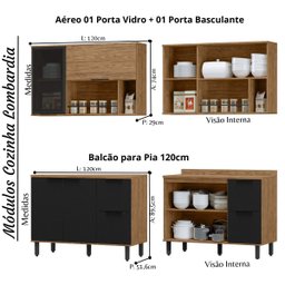 Cozinha Modulada Completa de Canto Lombardia Freijó Nero - Alj Móveis - 4