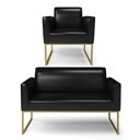 Ver imagem 1 de Sofá Namoradeira com Poltrona Base Industrial Dourado Marisa Corano Preto D03 - D'Rossi