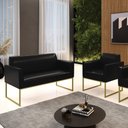 Ver imagem 2 de Sofá Namoradeira com Poltrona Base Industrial Dourado Marisa Corano Preto D03 - D'Rossi