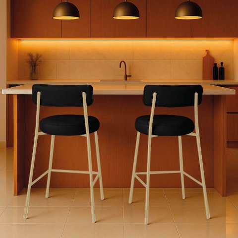 Banqueta Cozinha Alta com Encosto Industrial Champanhe Kit 2 Londres Pu D03 - D'Rossi