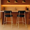 Ver imagem 1 de Banqueta Cozinha Alta com Encosto Industrial Champanhe Kit 2 Londres Pu D03 - D'Rossi